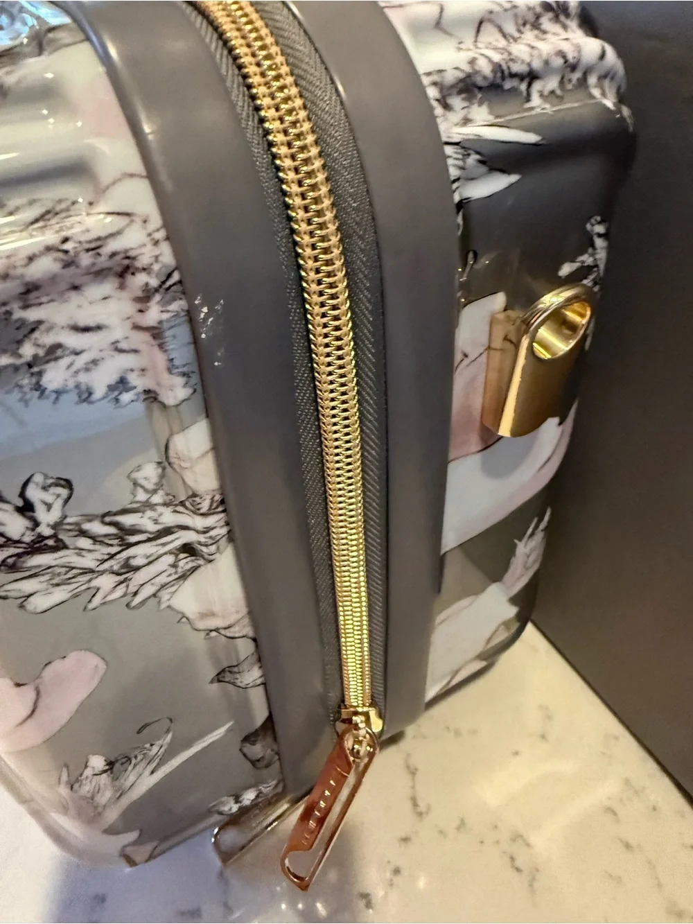 Floral Print Metallic Makeup Case - Rose Gold